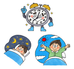 目覚まし時計のキャラクター　眠ると目覚める男の子
