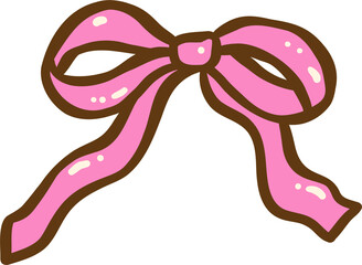 Cute Pink Ribbon Bow Preppy  Coquette Illustration Hand Drawn