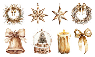 PNG Elegant vintage Christmas decorations illustration, element set on transparent background