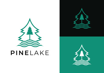 This is a pine lake logo by combining pine trees and a lake in a lineart style. This logo is suitable for forestry, rangers, outdoor communities, nature tourism, lodges, and the like.