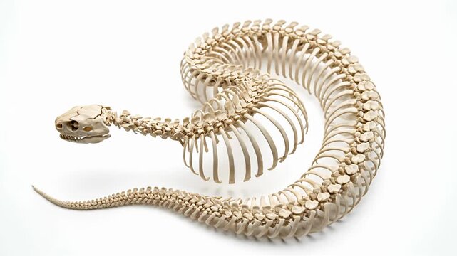 Detailed Snake Skeleton Displayed on White Background