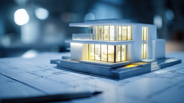 Modern House Architectural Model Illuminated
