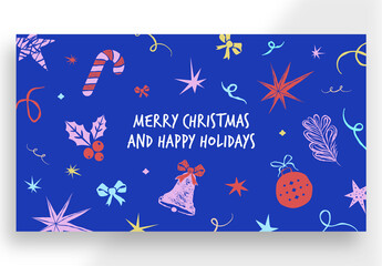 Festive Christmas Greeting Banner with Colorful Holiday Symbols