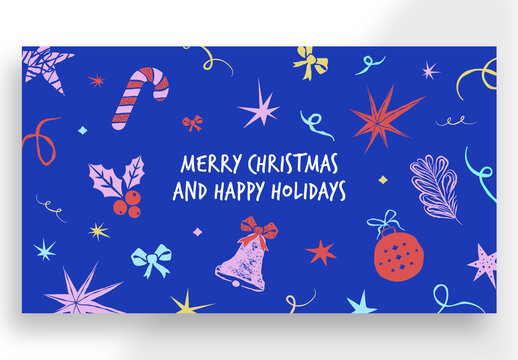 Festive Christmas Greeting Banner with Colorful Holiday Symbols