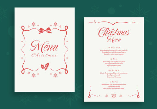 Elegant Christmas Menu Design Layout with Red Accent