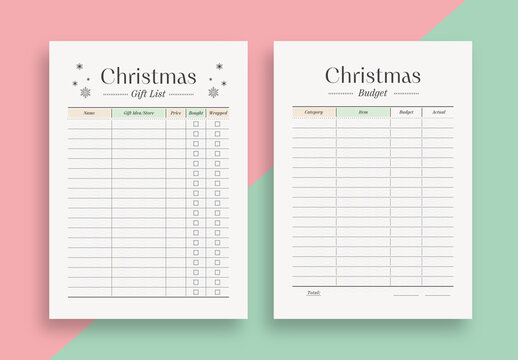 Christmas Gift List and Budget Planner Minimalist Layout