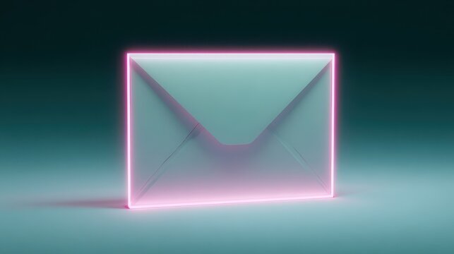 A glowing envelope with a neon pink outline, set against a dark background, representing digital communication and modern technology. - Powered by Adobe
