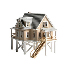 Detailed Miniature House Stands Elegantly on Stilts against a Transparent Background, Realistic Style