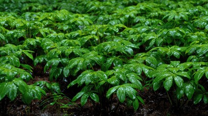 American ginseng field Greenery After the Rain