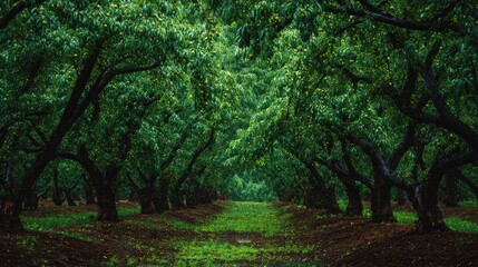 Fototapeta premium American persimmon orchard Greenery After the Rain