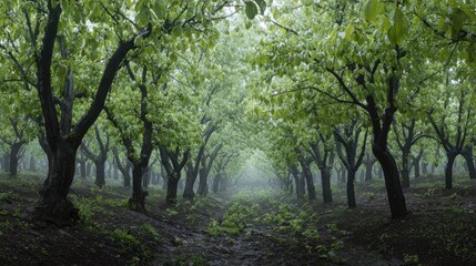 Fototapeta premium Apricot orchard Greenery After the Rain