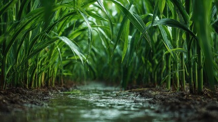 Fototapeta premium Barnyard millet field Greenery After the Rain