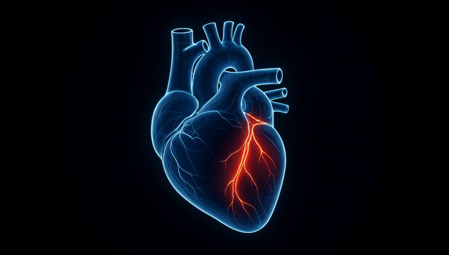 3D Medical Illustration of Human Heart with Highlighted Arteries