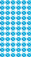 Fototapeta premium Geometric pattern of blue and white star shapes repeating across the surface.