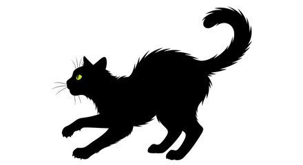 Obraz premium Enigmatic Feline Silhouette: A sleek, black cat silhouette with piercing yellow eyes, arched back, and an inquisitive pose, hinting at both grace and mystery.
