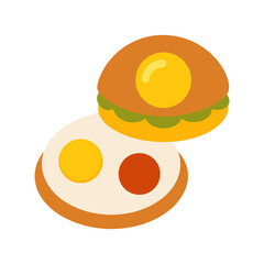 showing two eggs one on a plate and one inside a bun with green filling shown vector art illustration
