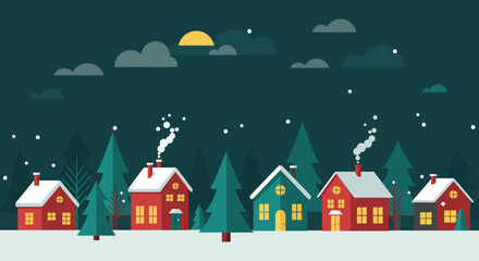 Christmas Village Flat Design Background
