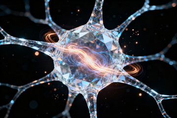 Neuron cell structure with glowing pathways