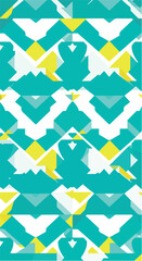 Geometric pattern with teal yellow and white shapes creating a visual design.