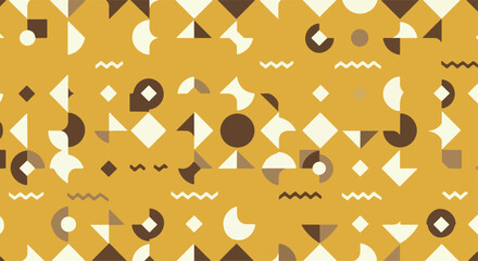 Geometric pattern with various shapes and colors creating a modern design.