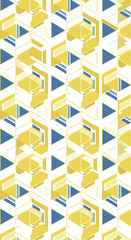 Geometric pattern with yellow and blue shapes creating a repeating design.
