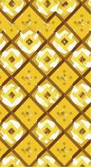 Geometric pattern with yellow and brown diamonds repeating across the surface.