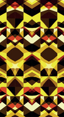 Geometric pattern with yellow and brown shapes creating a symmetrical design.