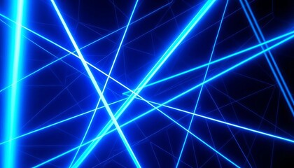 Obraz premium Intricate network of intersecting blue laser beams in dark space, design, light