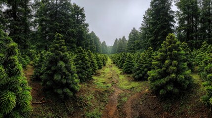 Fototapeta premium Monkey puzzle tree field Greenery After the Rain