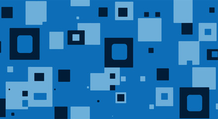 Geometric squares in various shades of blue create a modern abstract pattern.