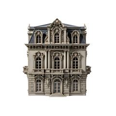 Realistic 3D Model Displays Ornate Architecture Facade with Windows and Balconies Isolated