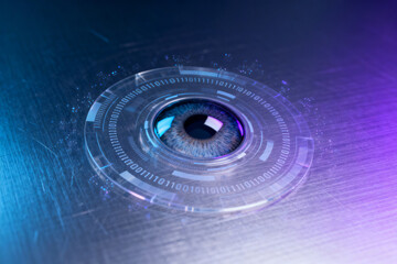 Futuristic eye with digital interface