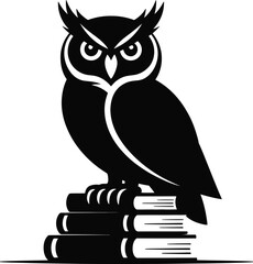 Wise owl perched on a stack of books silhouette design