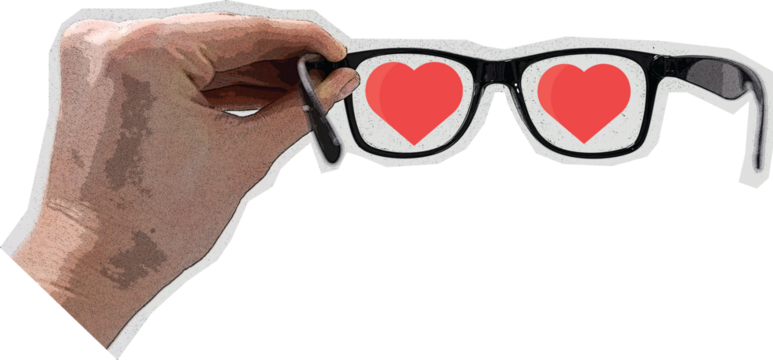 hands holding glasses and a love sign art collage