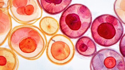 Microscopic view of vibrant biological cells with intricate structures