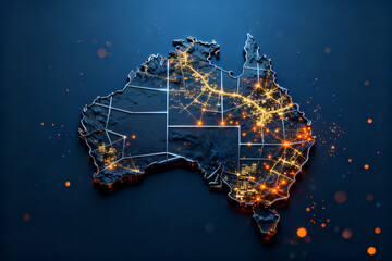 Map of Australia with city lights