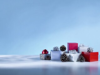 Modern Premium Holiday Gift Boxes and Pinecone Decorations Authentic Festive Season Content for Family Marketing and Social Media Campaigns