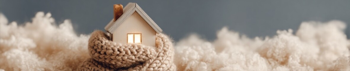 Premium Cozy Winter Home Insulation Concept Wrapped in Knitted Scarf for Family Warmth and Energy Efficiency Marketing Content