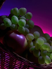 Authentic Kwanzaa Harvest Fruit Basket with Luxury Grapes and Apples for Premium Holiday Marketing and Festive Winter Social Media Campaigns