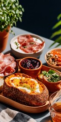 Modern Scandinavian Breakfast Table Set with Rye Bread, Skyr, Berry Compote, and Herbal Tea Premium Cozy Lifestyle Content for Nutrition Marketing Campaigns