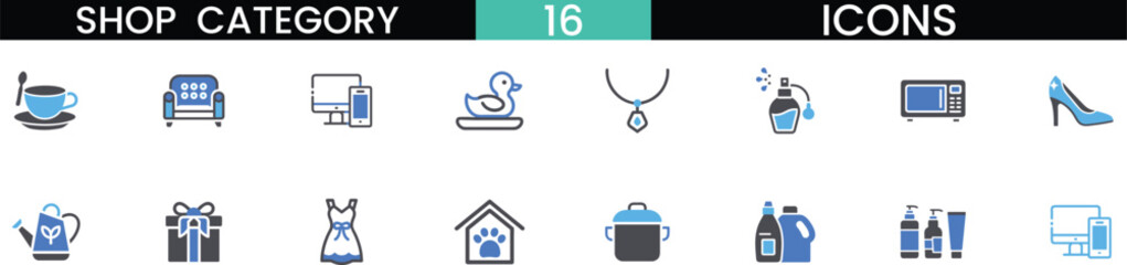 Set of diverse e-commerce shop category icons for online retail and business websites vector