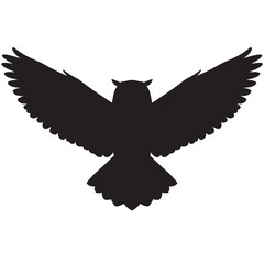 Obraz premium owl in flight silhouette vector illustration of wild bird with spread wings