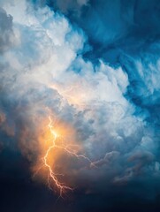 Fototapeta premium Dramatic Lightning Storm Cloudburst with Vivid Thunderbolt Premium Authentic Weather Scene for Emergency Alerts Social Media and Marketing Campaigns