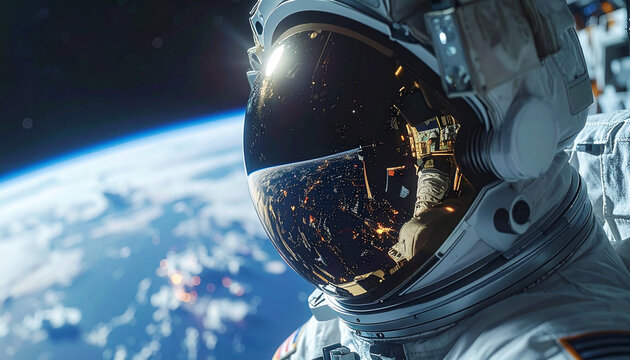 Astronaut in Space: A daring astronaut floats weightlessly in the vast expanse of space, the Earth and stars visible in his visor, embarking on a journey of discovery and exploration.