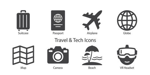 Set of vector travel and tech icons in eps format for general platform use vector