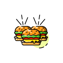 Stack of Three Pixelated Burgers on Transparent Background in Retro Style