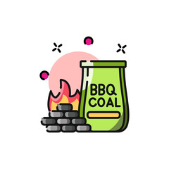Vibrant Bbq Coal Bag and Glowing Embers Illustration on Transparent Background