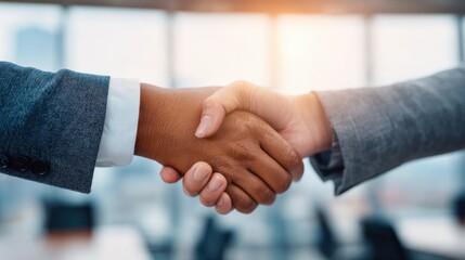 Professional Police Hiring Handshake in Modern Office with City View Authentic Corporate Partnership for Confident Recruitment Marketing Content