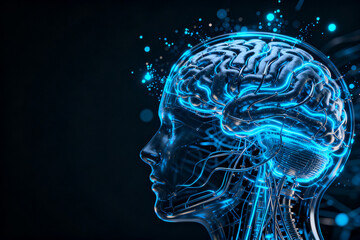 Human brain with glowing neural pathways