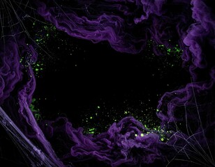 Dark abstract Halloween background with purple smoke and glowing spider webs